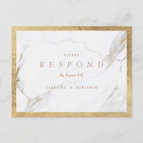 Faux gold foil marble luxury modern wedding RSVP Invitation Postcard