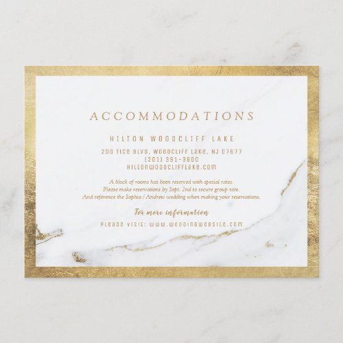 Faux gold foil marble modern wedding accommodation enclosure card