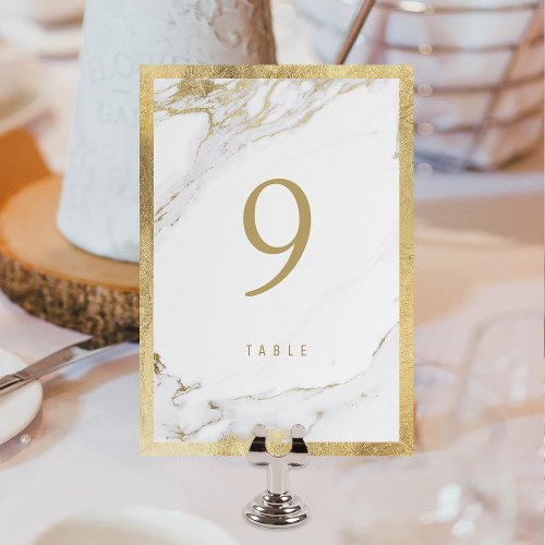 Faux gold foil marble modern wedding table number