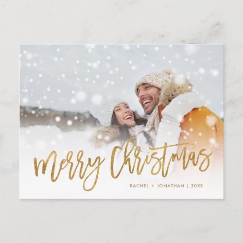Faux Gold Foil Merry Christmas Photo Overlay Holiday Postcard