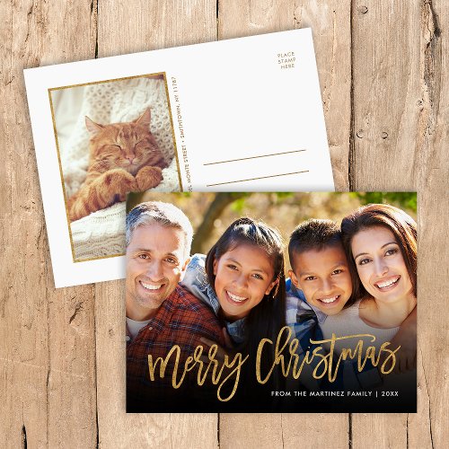 Faux Gold Foil Merry Christmas Photo Overlay Holiday Postcard