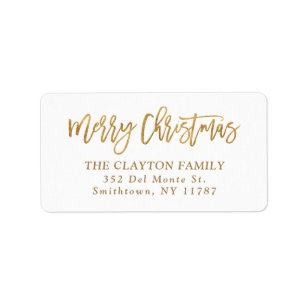 Faux Gold Foil Merry Christmas Return Address Label | Zazzle
