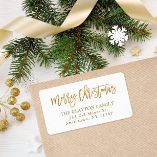 Faux Gold Foil Merry Christmas Return Address Label