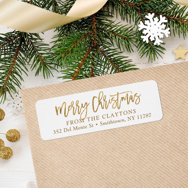 Faux Gold Foil Merry Christmas Return Address Label (Creator Uploaded)