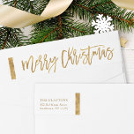 Faux Gold Foil Merry Christmas Return Address Wrap Around Label<br><div class="desc">Custom printed wraparound return address labels to coordinate with our Merriest holiday collection. This elegant design features hand-lettered script Merry Christmas typography with faux gold foil accents. Personalize it with your name and return address or other custom text. Use the design tools to choose any background color, change the text...</div>