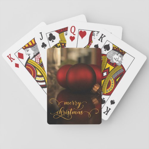 Faux Gold Foil Merry Christmas w Red Glass Balls Playing Cards