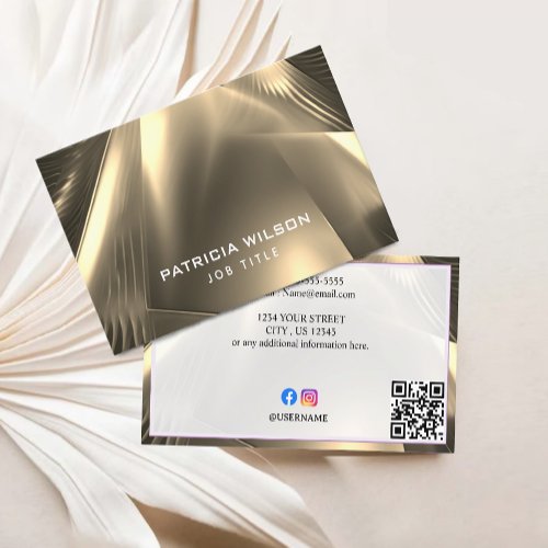 Faux Gold Foil Minimal QR Code  Social Media Business Card