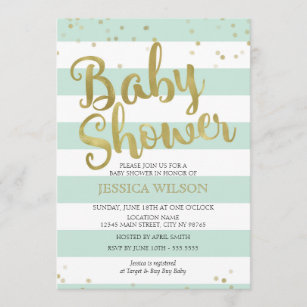 Custom Baby Shower Invitation Floral Pink Mint & Gold Foil Faux Neutral Blue 