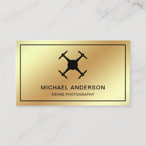 Faux Gold Foil Modern Drone Photography Business Card