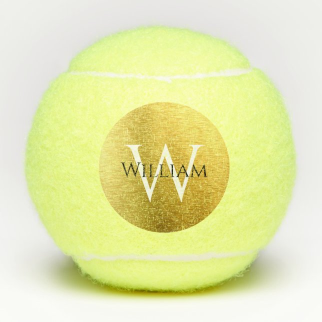 Faux Gold Foil Monogram Initial Custom Name Modern Tennis Balls (Front)
