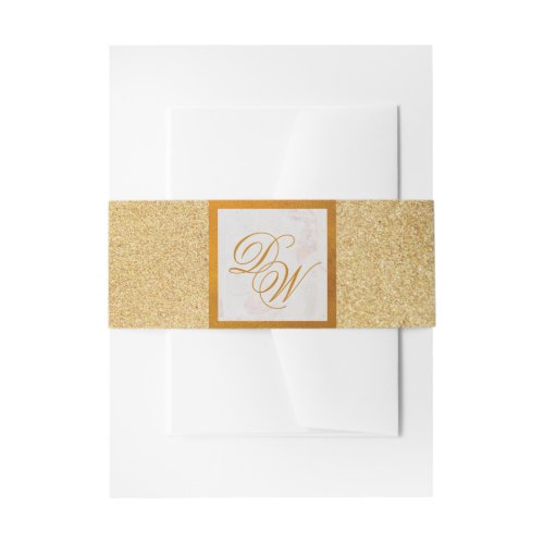 Faux Gold Foil Monogram Marble Glitter Elegant Invitation Belly Band