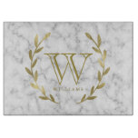 Faux Gold Foil Monogram On Marble Texture Cutting Board at Zazzle