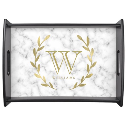 Faux Gold Foil Monogram on Marble Texture Serving Tray