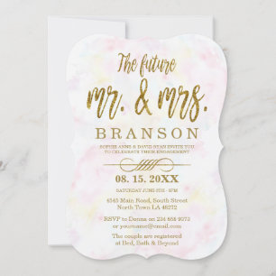 Faux Gold Foil Mr. and Mrs. Typography Engagement Invitation