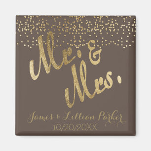 Faux Gold Foil "Mr. & Mrs." Monogram Wedding Magnet
