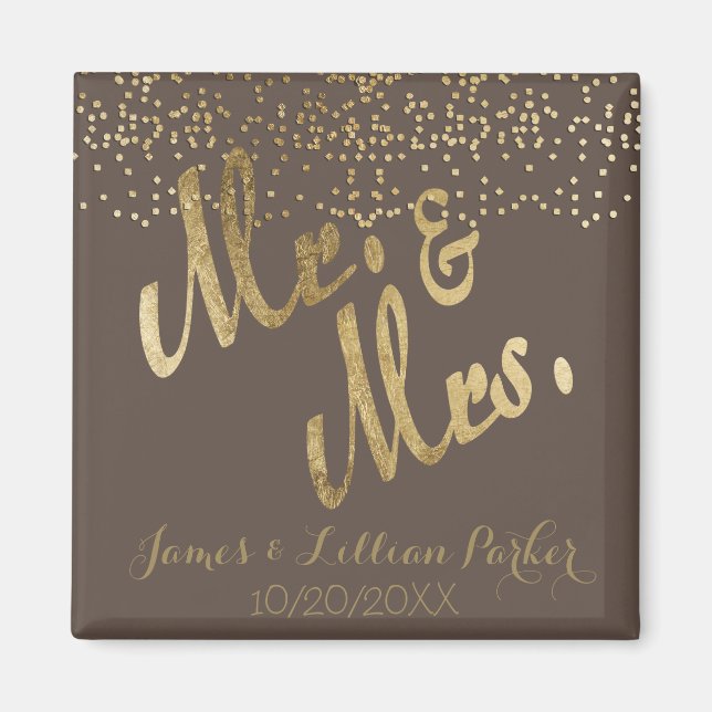 Faux Gold Foil "Mr. & Mrs." Monogram Wedding Magnet (Front)