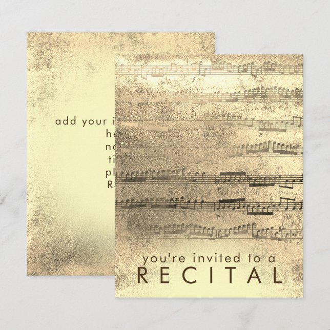 FAUX gold foil music recital Invitation (Front/Back)