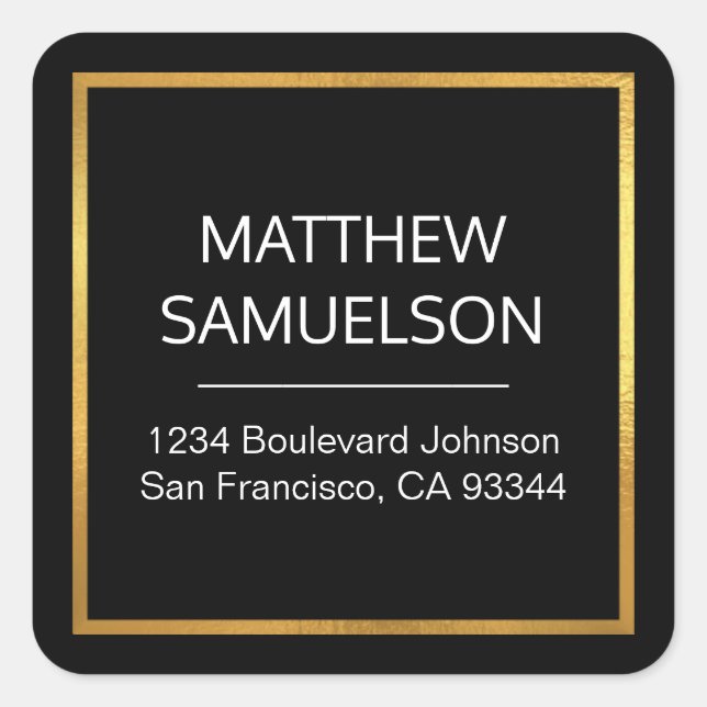 Faux GOLD FOIL Name & Return Address Square Sticker (Front)