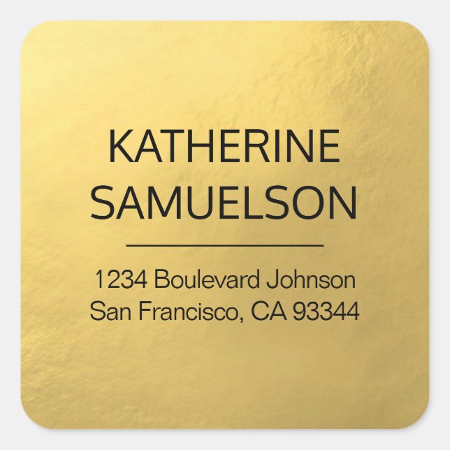 Faux GOLD FOIL Name & Return Address Square Sticker (Front)