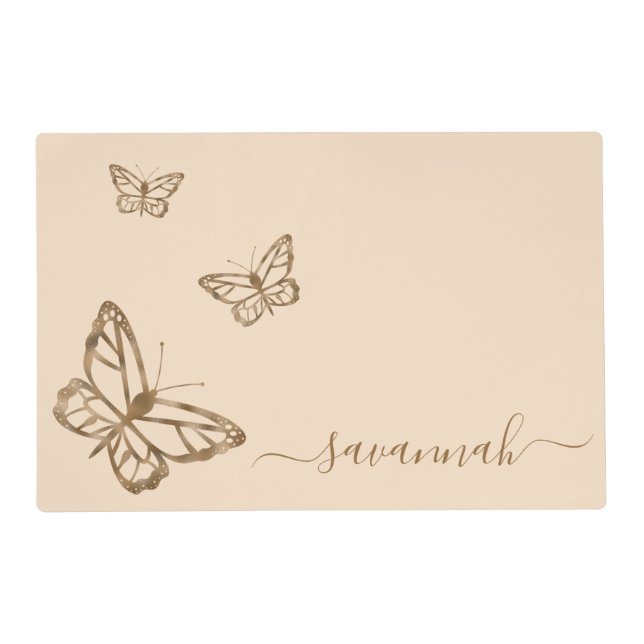 Faux Gold Foil Nature Butterfly Insect Yellow Placemat (Front)