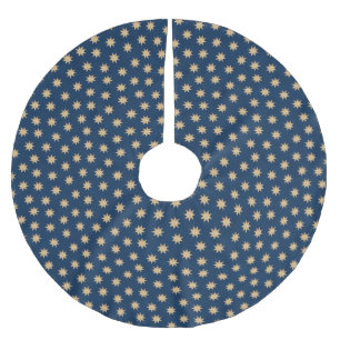 Faux Gold Foil & Navy Blue Stars Pattern Brushed Polyester Tree Skirt