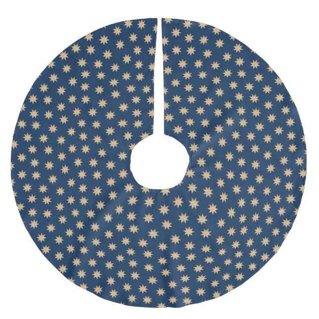Faux Gold Foil & Navy Blue Stars Pattern  Brushed Polyester Tree Skirt (Front)