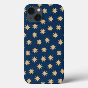 Faux Gold Foil & Navy Blue Stars Pattern iPhone 13 Case