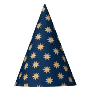 Faux Gold Foil & Navy Blue Stars Pattern Party Hat