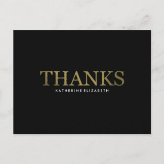 Faux Gold Foil on Black - Flat Thank You Card