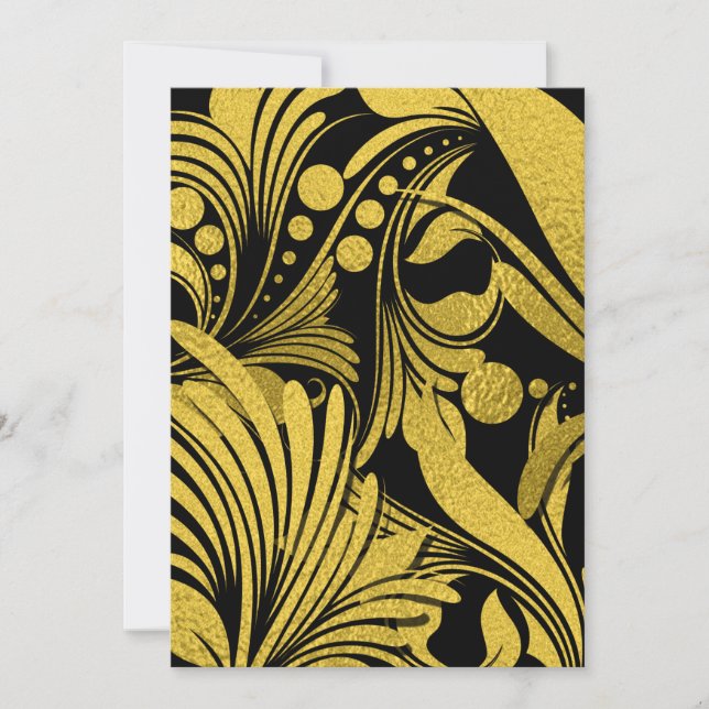 Faux Gold Foil on Black New Year Wishes Announcement (Front)