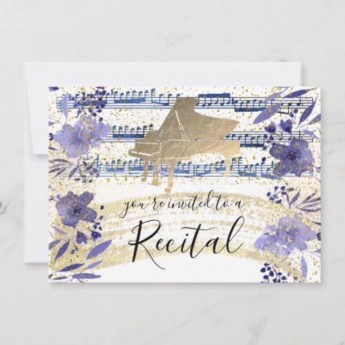 FAUX gold foil on indigo blue watercolor flowers Invitation