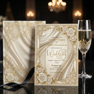 Faux Gold Foil Ornate Filigree & Printed Satin Invitation