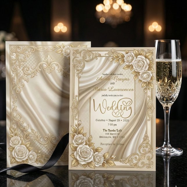 Faux Gold Foil Ornate Filigree & Printed Satin Invitation (Creator Uploaded)