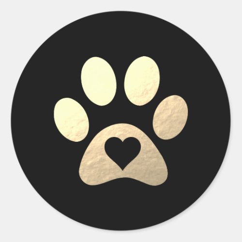 Faux Gold Foil Paw Print Heart Round Sticker