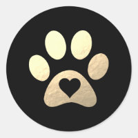 Faux Gold Foil Paw Print Heart Round Sticker