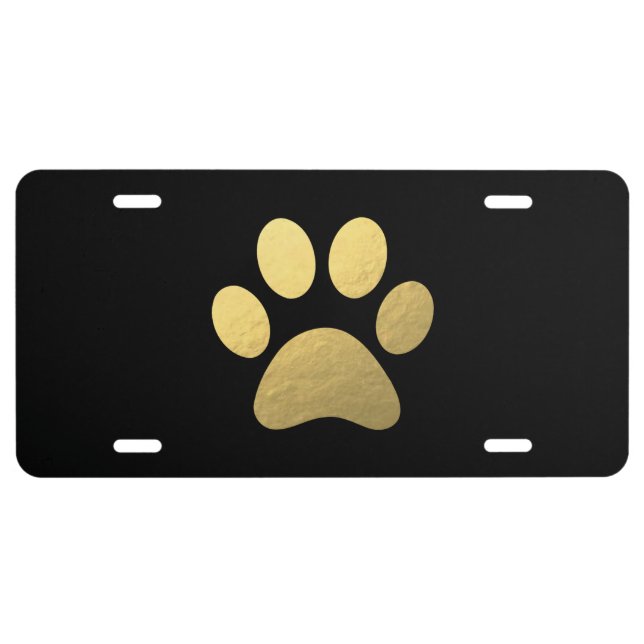 Faux Gold Foil Paw Print License Plate (Front)
