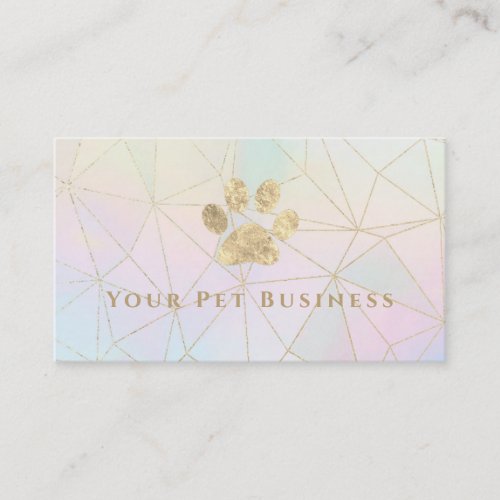 faux gold foil paw print on geometric pattern business card