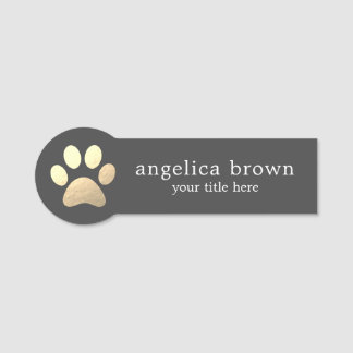 Faux Gold Foil Paw Print Veterinarian Name Tag
