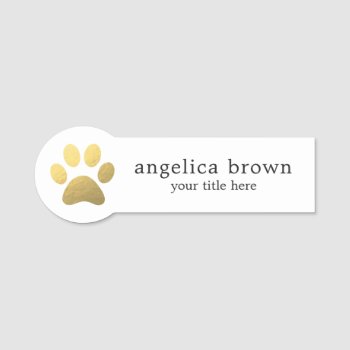 Faux Gold Foil Paw Print Veterinarian Name Tag by istanbuldesign at Zazzle