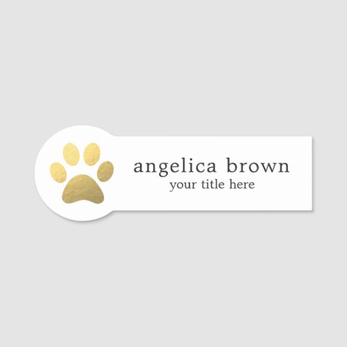 Faux Gold Foil Paw Print Veterinarian Name Tag