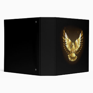 Faux Gold Foil Peace Dove on Black 3 Ring Binder