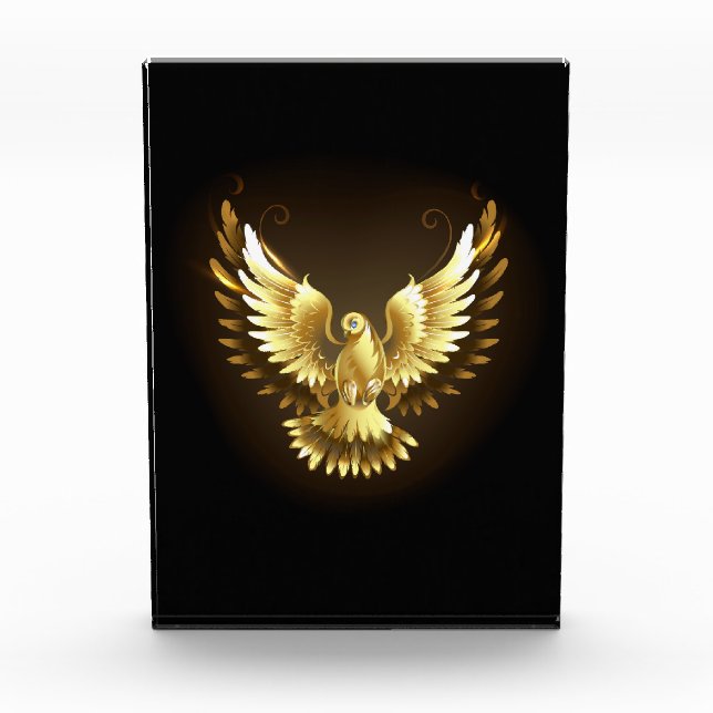 Faux Gold Foil Peace Dove on Black Acrylic Award (Front)