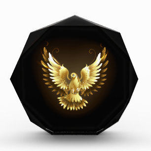 Faux Gold Foil Peace Dove on Black Acrylic Award