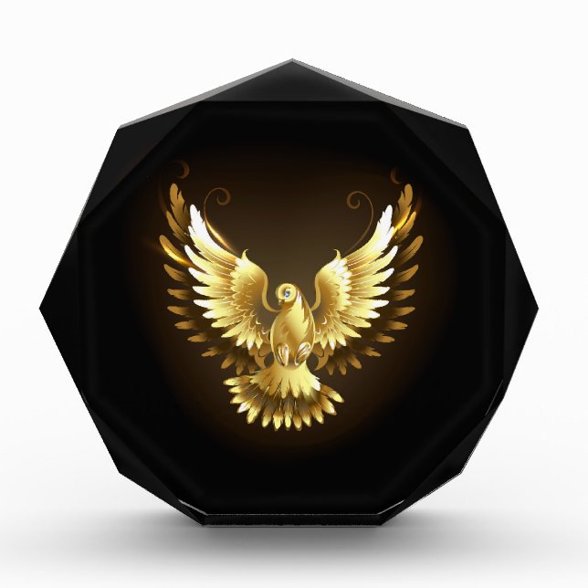 Faux Gold Foil Peace Dove on Black Acrylic Award (Front)