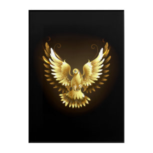 Faux Gold Foil Peace Dove on Black Acrylic Print