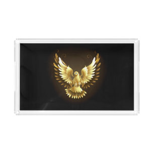 Faux Gold Foil Peace Dove on Black Acrylic Tray