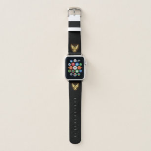 Faux Gold Foil Peace Dove on Black Apple Watch Band