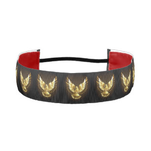 Faux Gold Foil Peace Dove on Black Athletic Headband