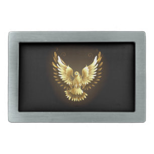 Faux Gold Foil Peace Dove on Black Belt Buckle
