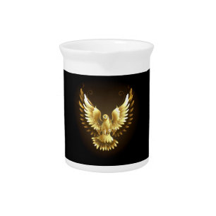 Faux Gold Foil Peace Dove on Black Beverage Pitcher